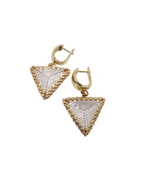 Kolczyki handmade z koralików Miyuki w odcieniach bieli i złota – kolekcja Blask Barw