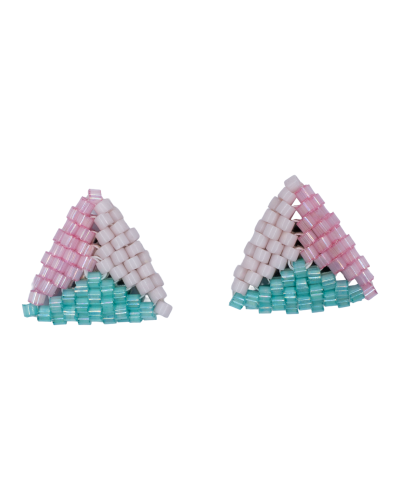 Trójkątne kolczyki sztyfty w odcieniach różu i turkusu z japońskich koralików Miyuki