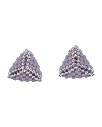 Trójkątne kolczyki sztyfny w kolorze pudrowego różu z japońskich koralików Miyuki